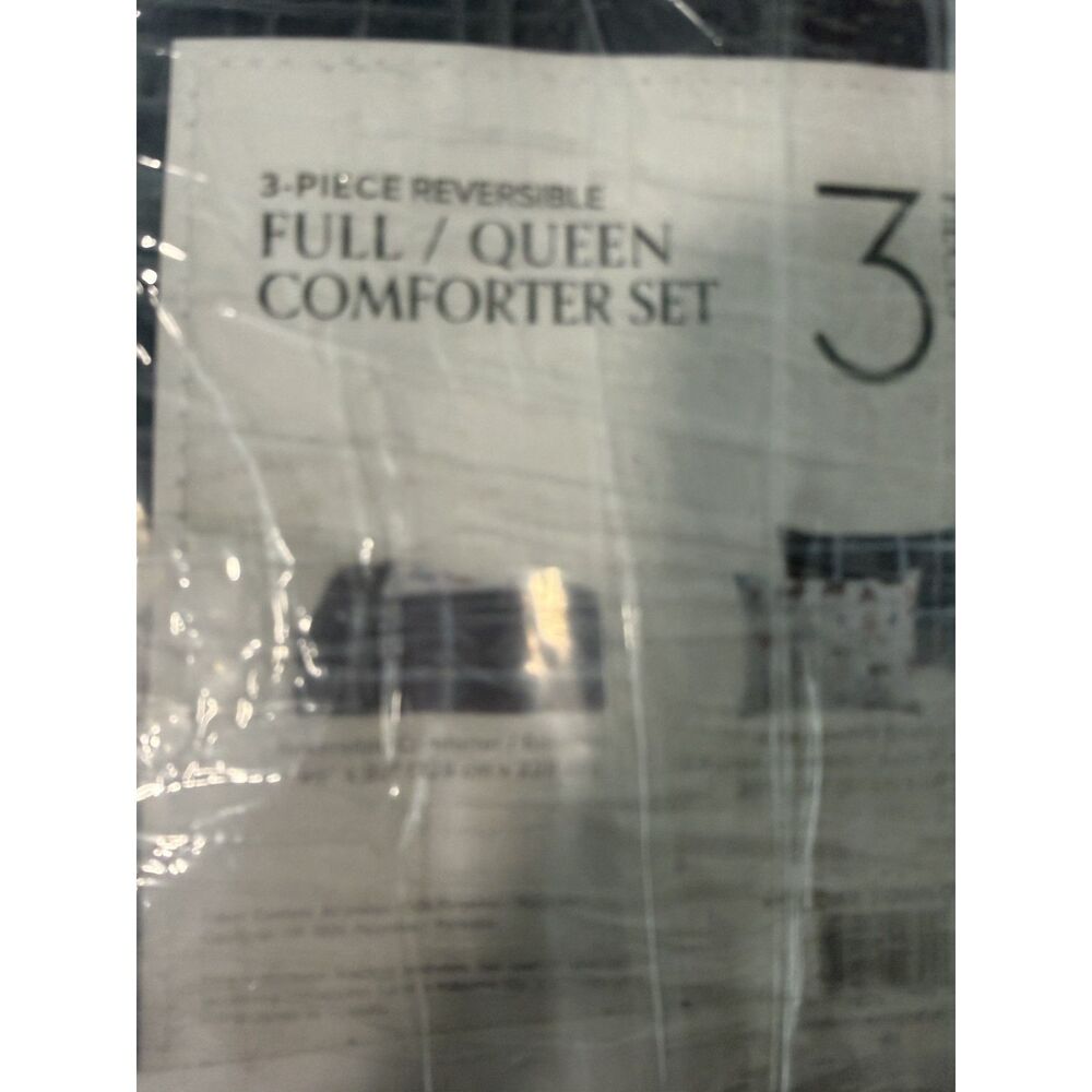 Full/Queen 3 pc. reversible comforters set navy/light blue plaid NEW